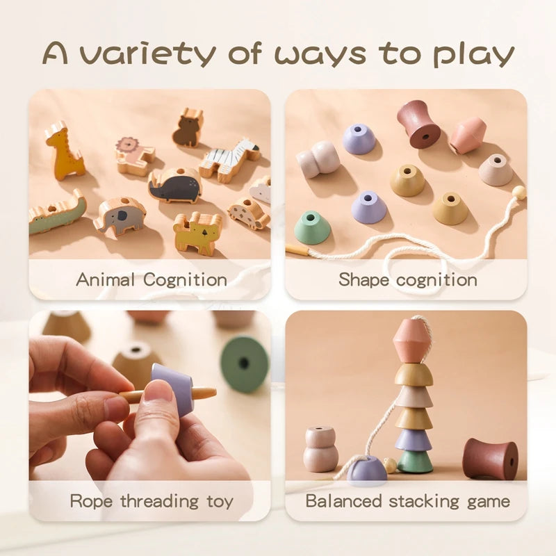 Baby Animal Threading Toys Wooden Stacking Toys Blocks Board Games Wooden Toys Baby Animal Stringing Threading Beads Toys Gift