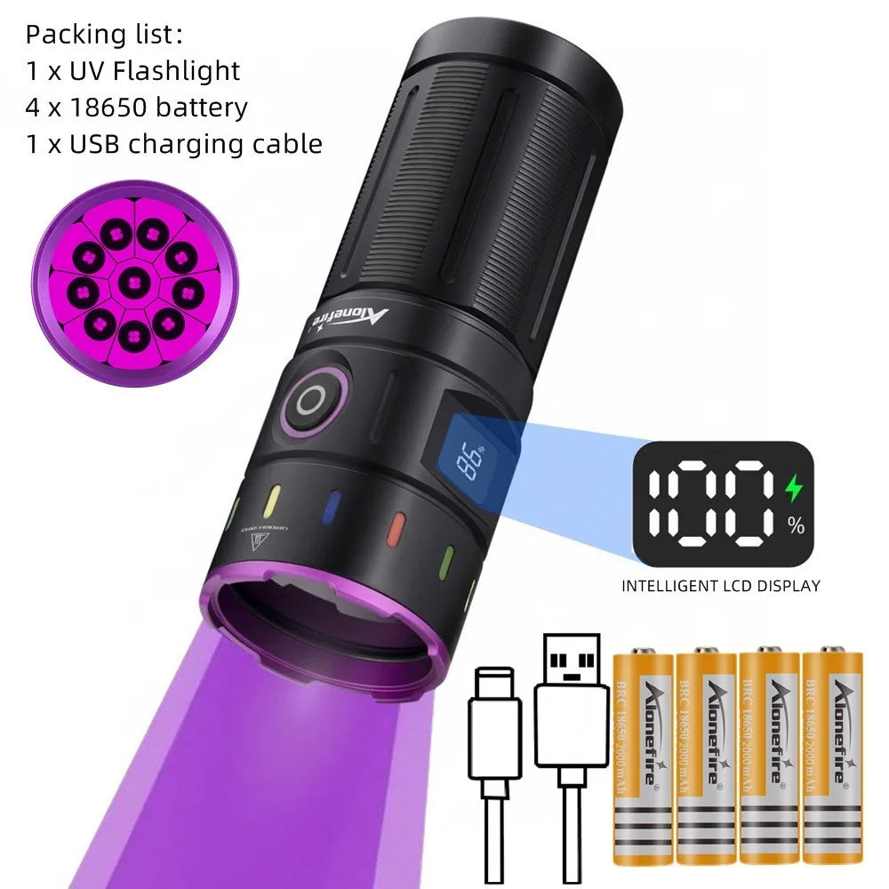 200W 365nm UV Blacklight Rechargeable Flashlight