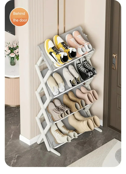 Foldable Shoe Rack X-Shaped 3/4 Layers Shoes Shelf Household Space Saving 2 Modes Multi-Functional Integrated Narrow Shoe Rack