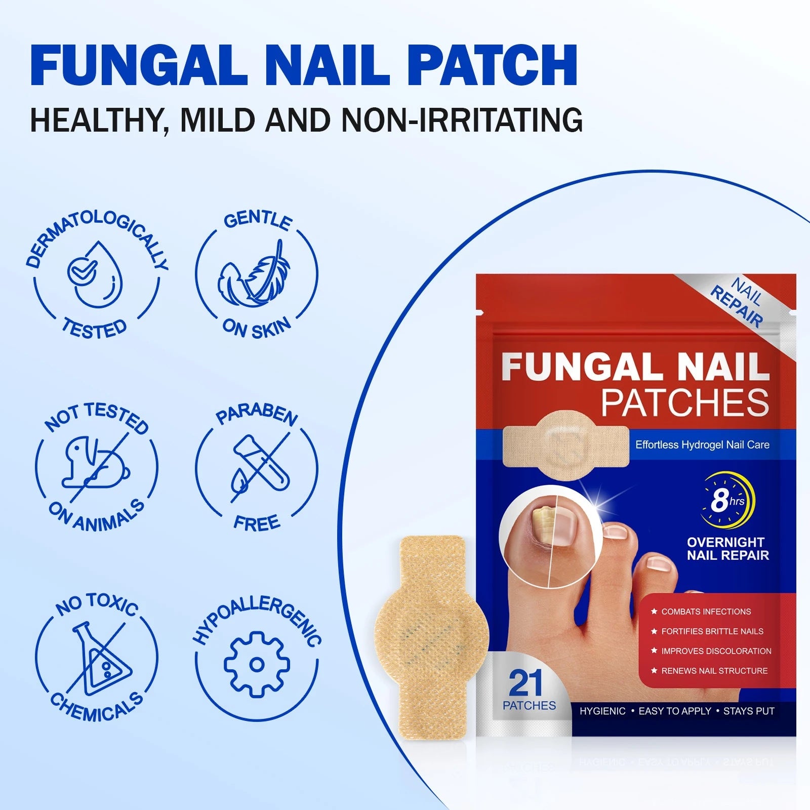 21Pcs Toenail Fungus Patch Waterproof Nail Repair Patches Nail Ingrown Correction Sticker Discolored Damaged Nail Foot Care Tool