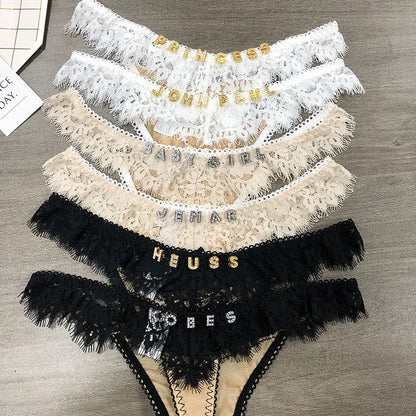 Custom Thong Name Crystal Letters woman Lace G-String Underwear Personalized Panties Customized Name Underpants Briefs