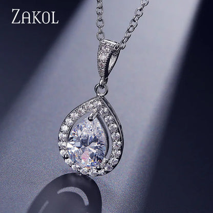 Clear Water Drop Zircon Pendant Necklaces