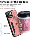 Luxury PU Leather Phone Case for iPhone 16 15 Pro Max 16e 14 Plus with Card Slot Ring Buckle Lanyard Back Cover
