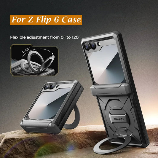 For Z Flip 7 FE/Z Flip 6 Cases Built-in Ring Stand with Magsafe Full Coverage Hinge Protection Screen Protector Cover