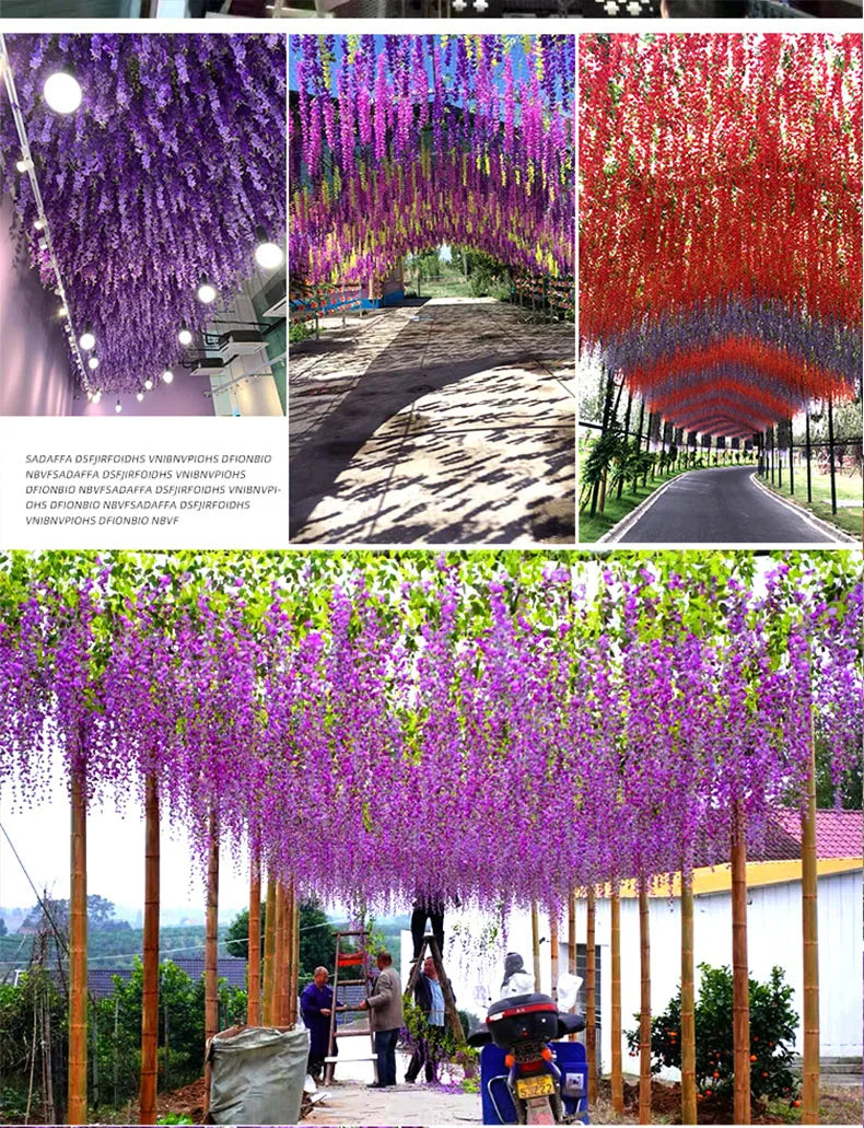 12pcs Fake Wisteria Artificial Flowers Garland for Arch Wall Wedding Decor Ivy Rattan Fake Flower Wreath Home Garden Decoration