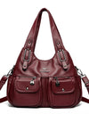 Women Casual Multiple Pockets Tote Bag Lady Large Capacity Shoulder Crossbody Bag Vintage Soft Leather Travel Bag