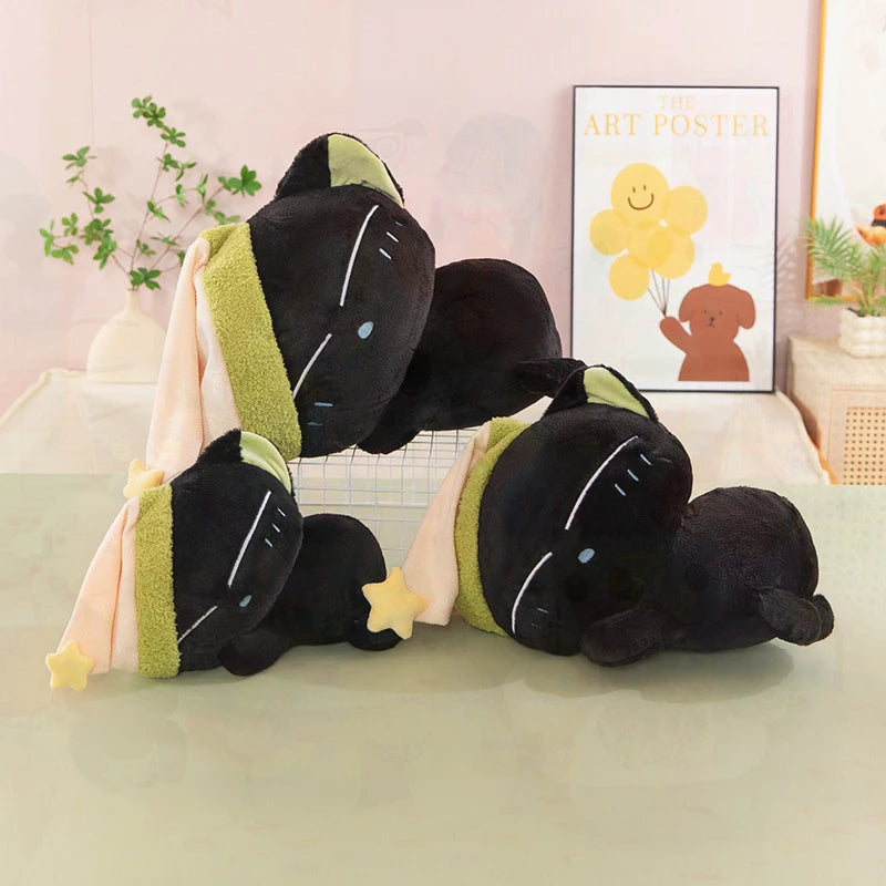 Cute Black Cat Plush Toy Soft Stuffed Sleeping Pillow