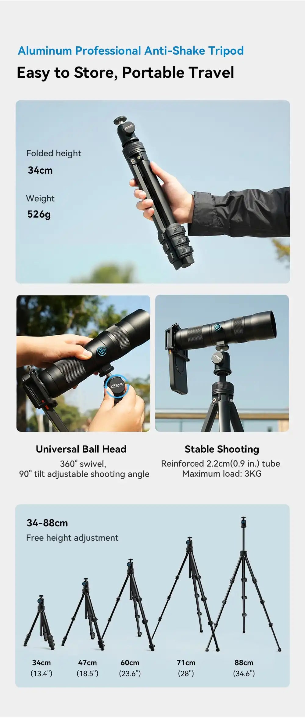 20X to 60X Mobile Phone Telephoto Zoom Lens with Metal Tripod