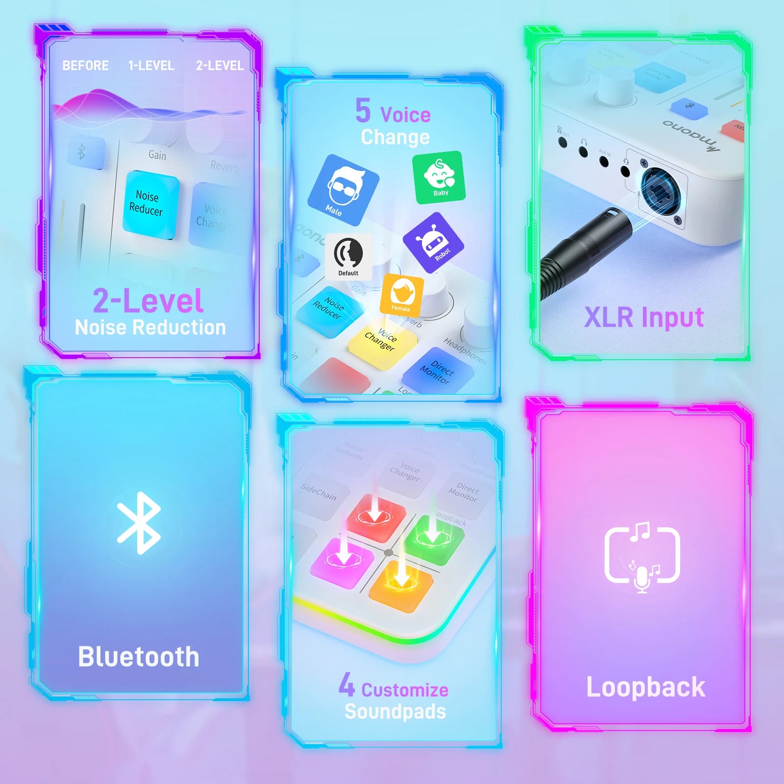 G1 NEO Gaming Audio Mixer,Streaming 4-Channel Custom Sound Effects RGB with XLR Microphone Interface,for GameVoice,Podcast