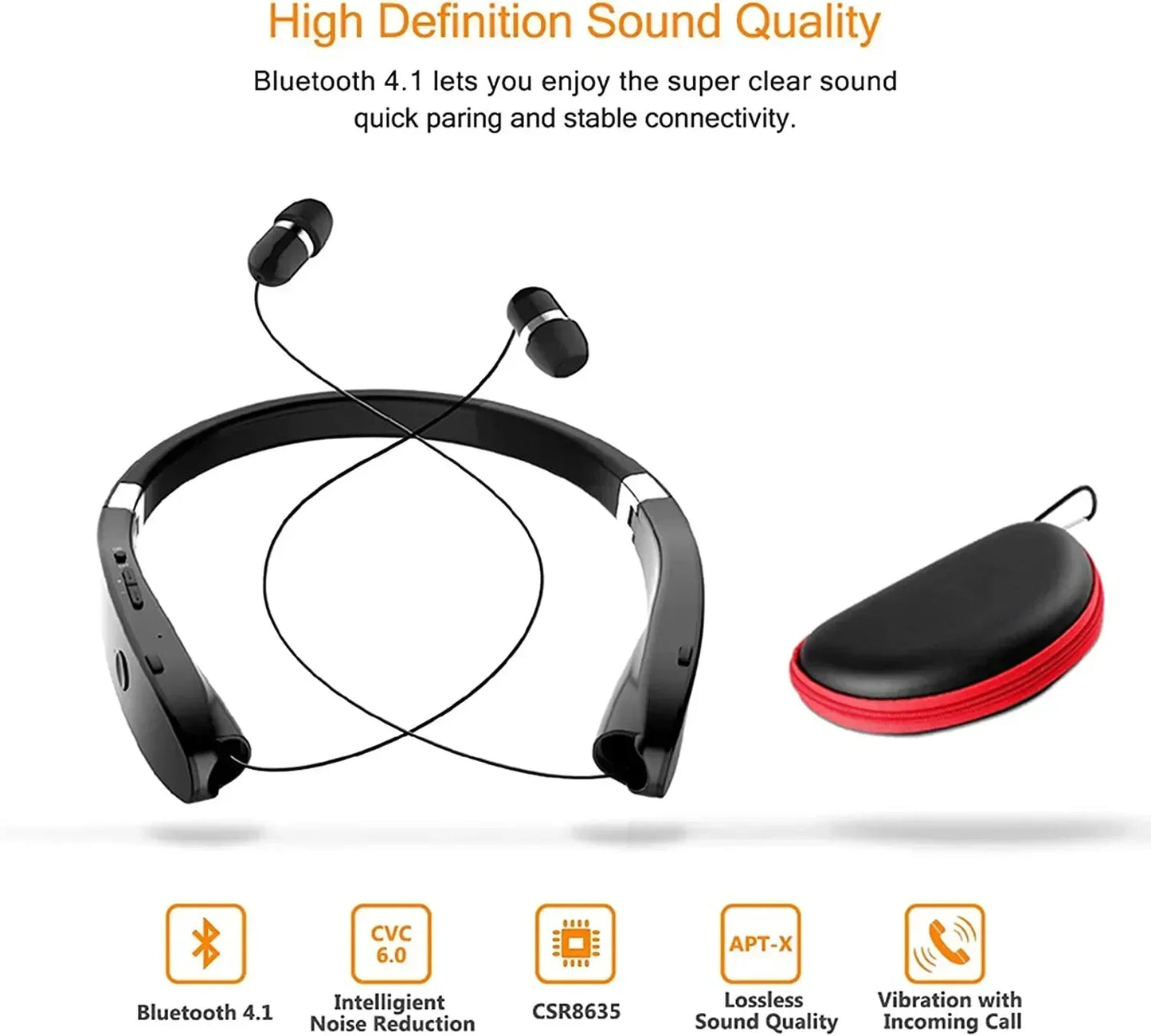 Xiaomi SX-991 Wireless Bluetooth Headset Neckband Foldable Headphones Retractable Earbuds Noise Cancelling Hifi Stereo Earphones