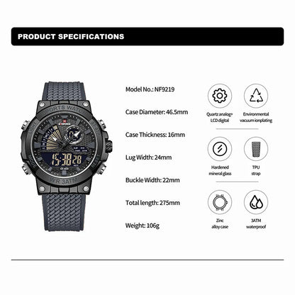 TPU Strap Military Waterproof Digital Luminous Clock Dual Display Quartz Wristwatches