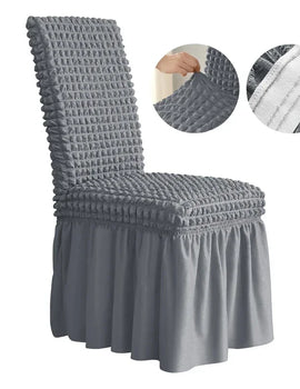 1PC Seersucker Chair Cover with Skirt Stretch Wedding Chairs Covers Dining Room Universal Size Seat Slipcovers for Banquet Party