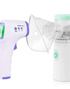 Medical Nebulizer Asthma Inhaler Handhe Inhalator Mini Silent Steam Nasal Humidifier + Finger Pulse Oximeter + Body Thermometer
