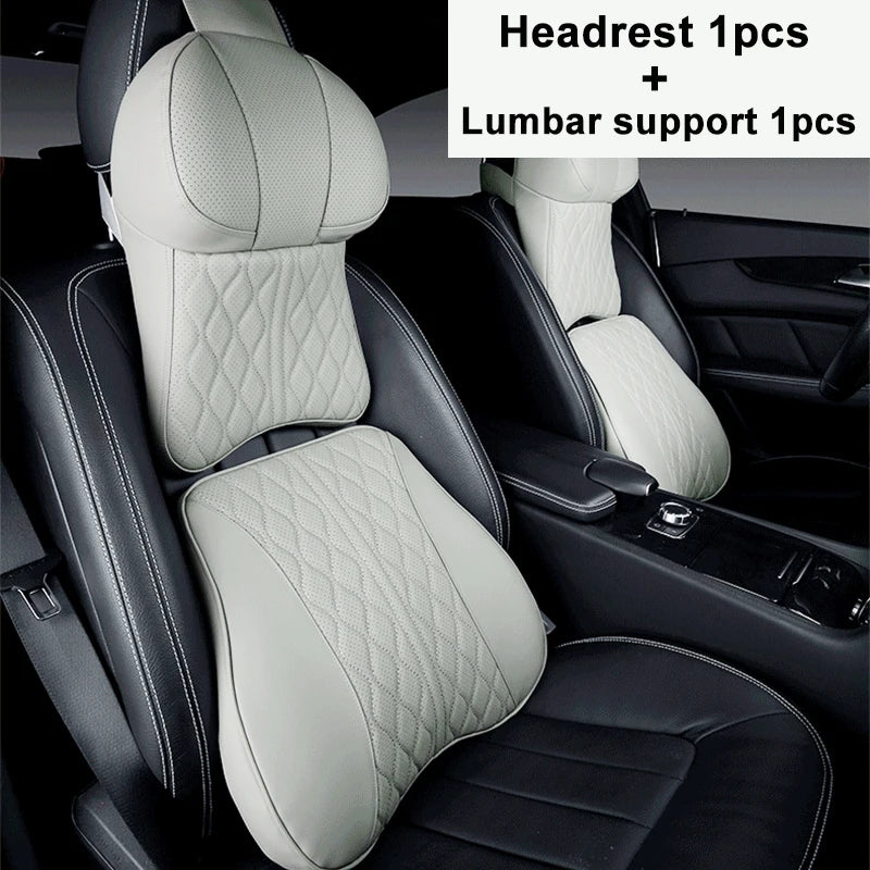 Car Leather Headrest Lumbar Support Memory Foam Car Rest Neck Pillow Back Cushion Seat Waist Supports Car Interior Accessories