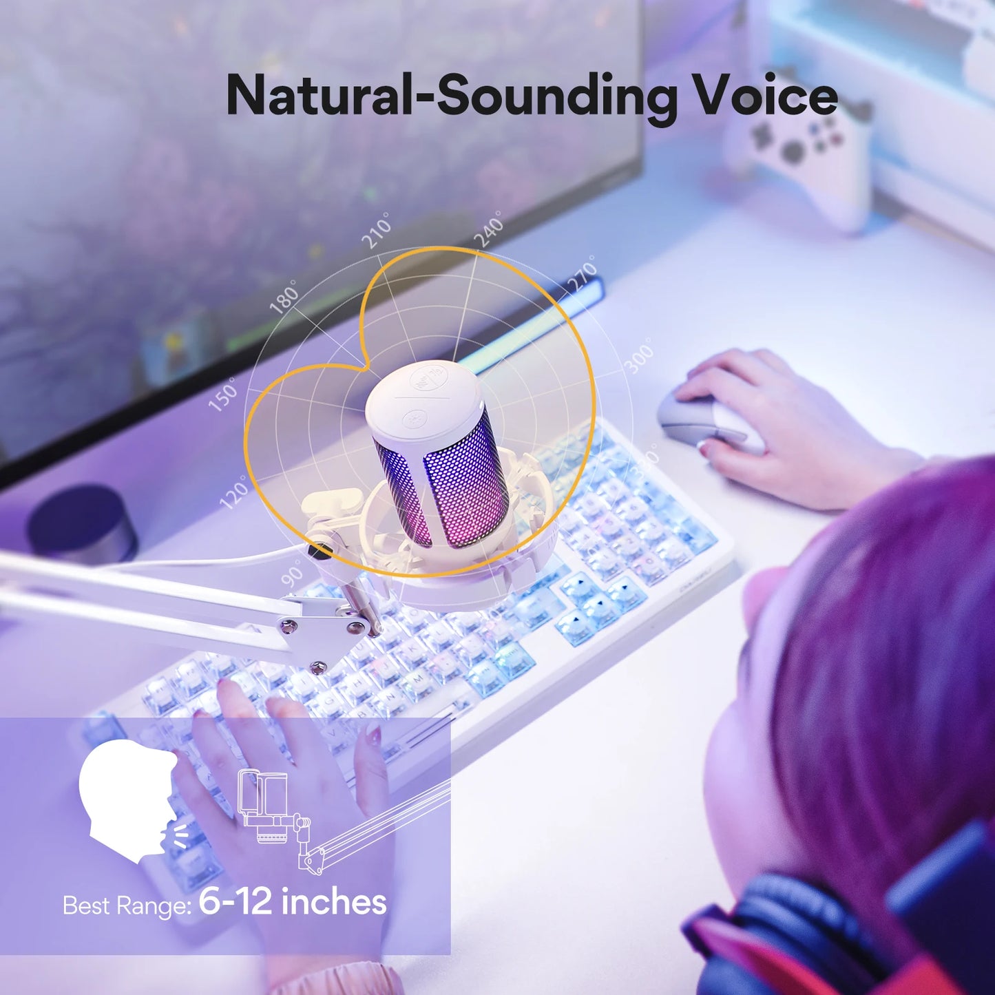 Gamerwave DGM20S USB Microphone Gaming Mic Condenser Mic RGB Mic Noise Canceling Mic with Mic Gain,RGB Light,One key mute