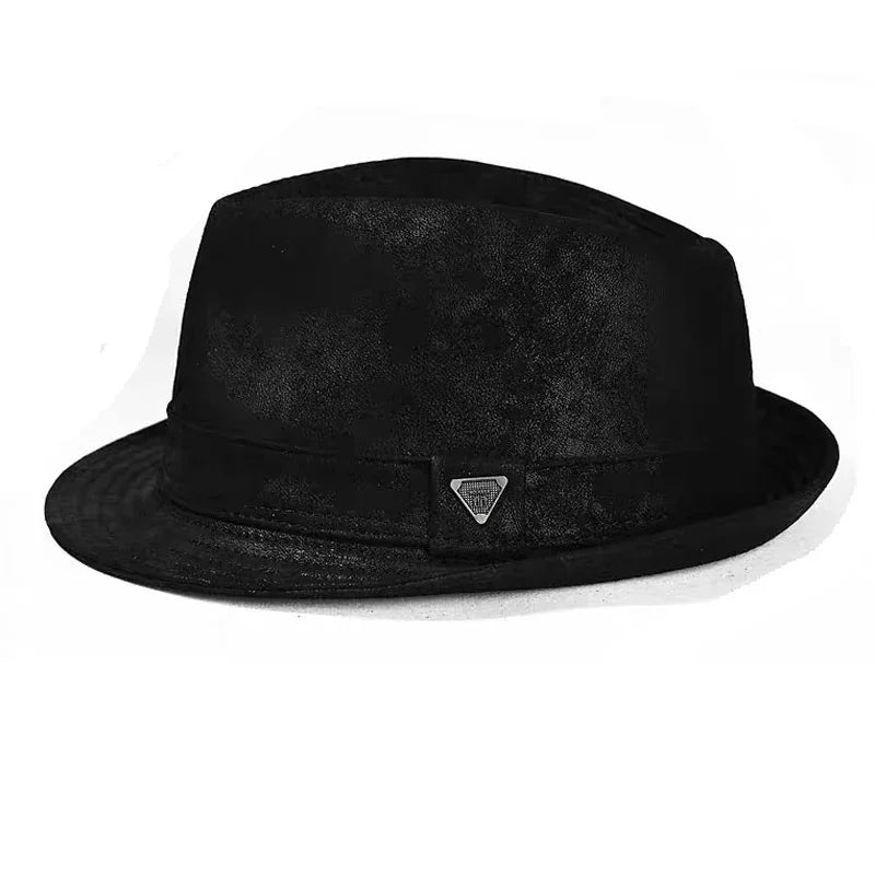 Man High Quality Genuine Leather Jazz Fedora Gentleman Cow Skin Short Brim Fitted Top Hat Male Shows