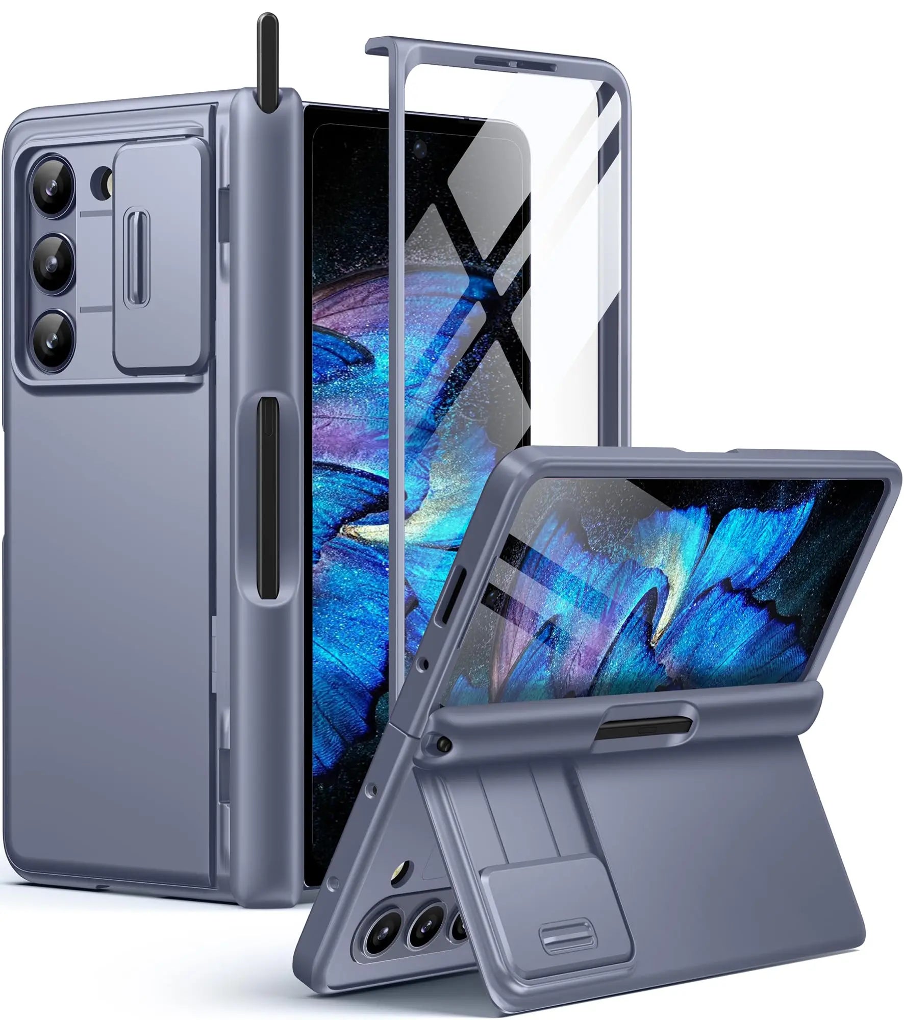 Big Stand For Z Fold 5 Case with Slide Camera Cover Built-in HD Screen Protector Full Body Heavy Duty Shockproof Slim Phone Case