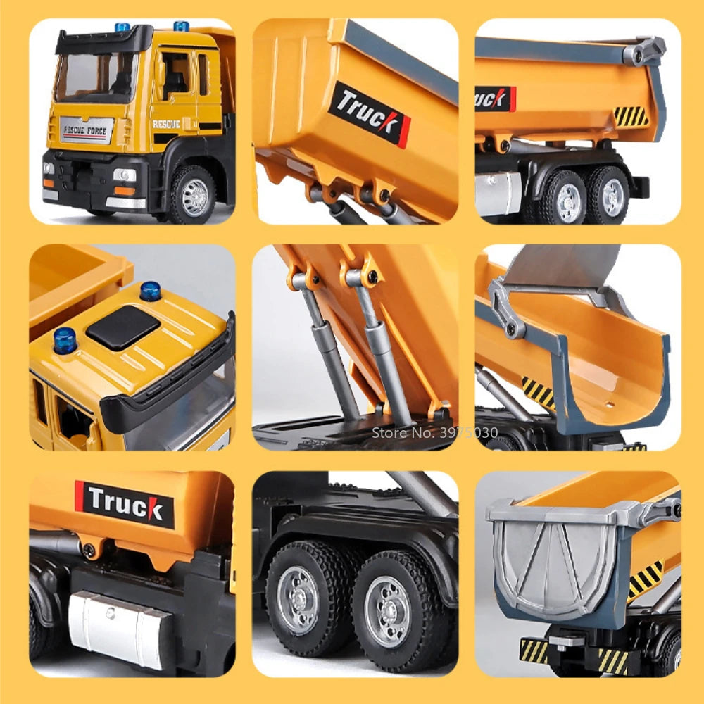 1/50 Scale Tipper Truck Alloy Diecast Toy Model Dump Engineering Transport Truck Sound Light Pull Back Collection Gifts