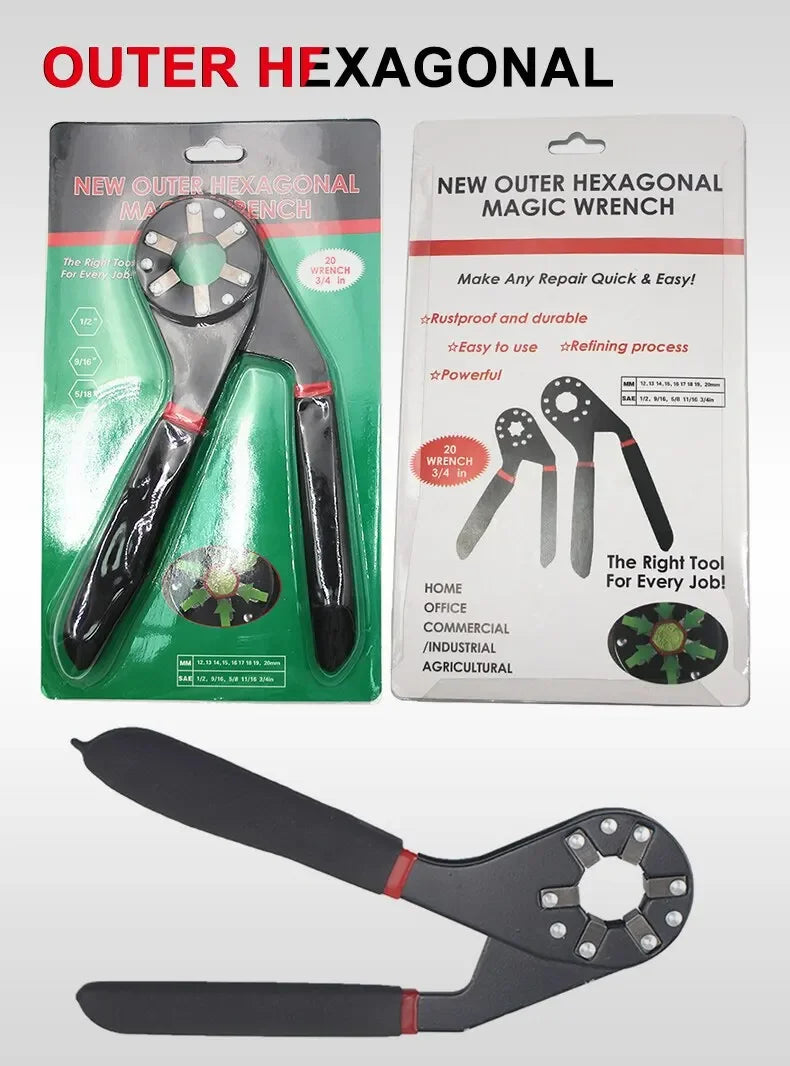 6/8 Inch Magic Wrench Household Maintenance Adjustable Twisting Hand Clamping Socket Outer Hexagonal Multifunctional Tool