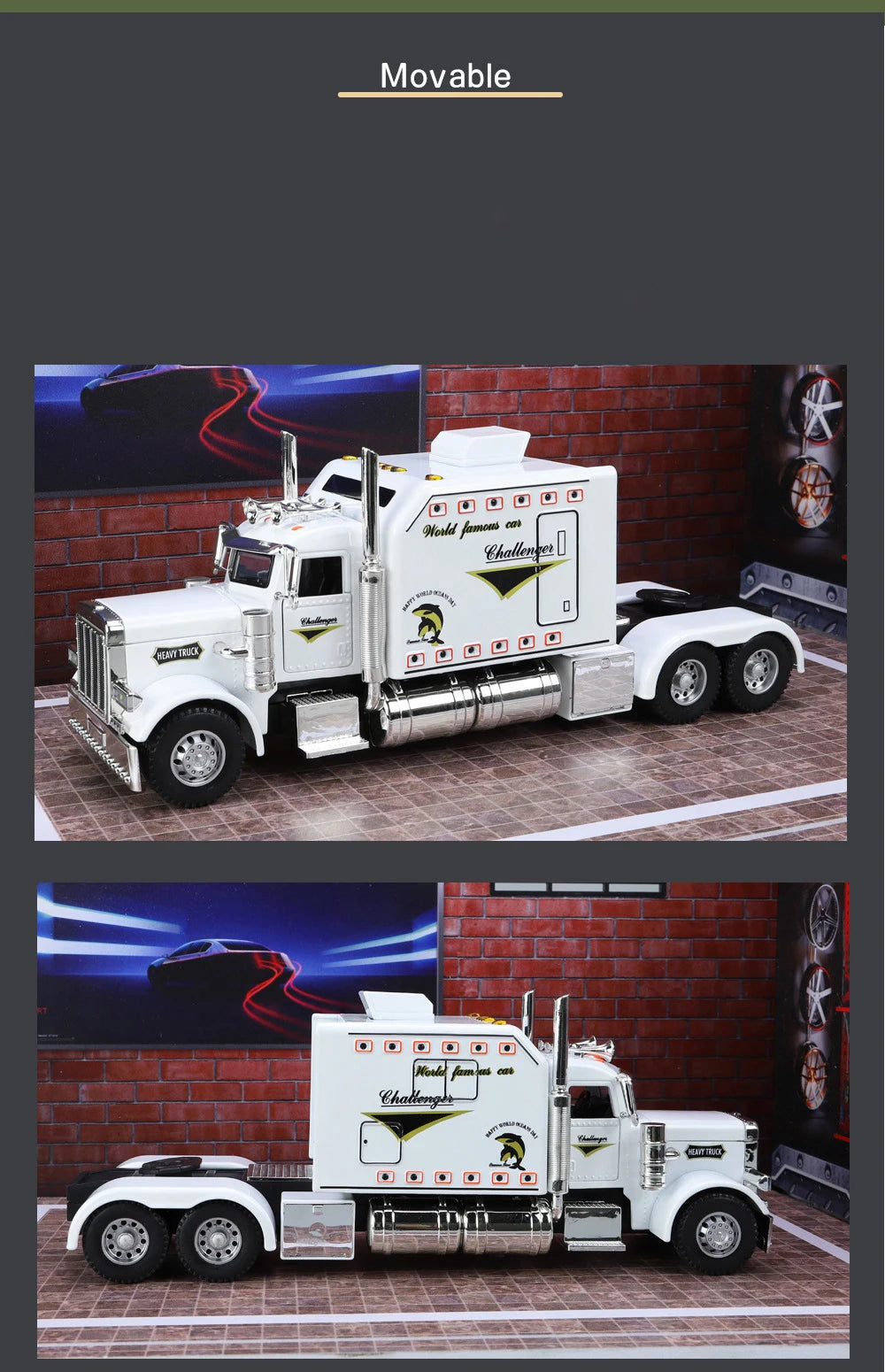 1/24 Scale Peterbilt 389 Heavy Truck Tractor Toy Model Alloy Diecast Sound Light Pull Back Model Truck Boys Toy Gifts Collection