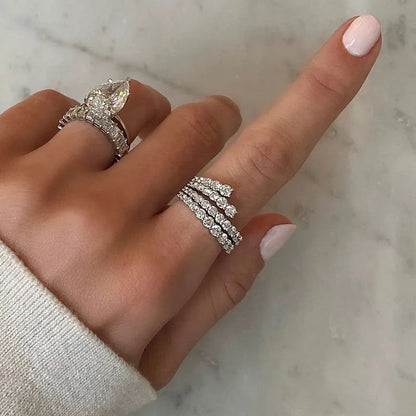 Fashion 4 Rows Zircon Winding Rings for Women Korea New White CZ Bridal Ring