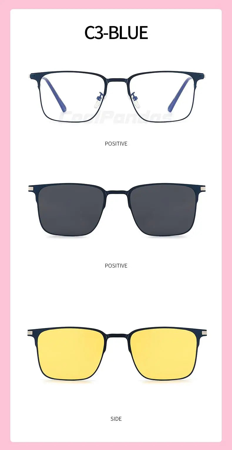 3 In 1 Magnetic Clip On Polarized Sunglasses UV400 Anti Blue Light Night Vision Glasses for Men Women