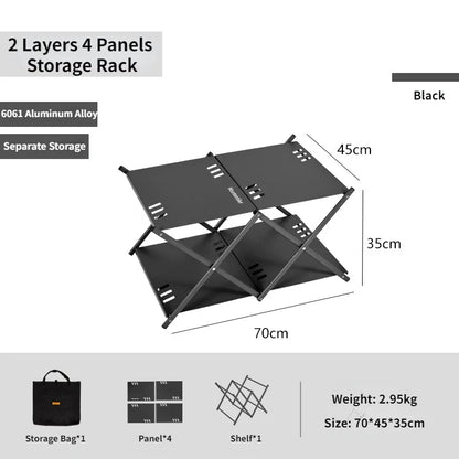 Three-tier Rack Outdoor Storage Shelf Folding Shelf Portable Camping Picnic BBQ Storage Rack Garden Foldable Table