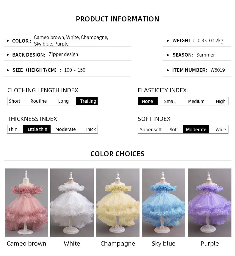 Luxury Off-Shoulder Girls' Dress - Convertible Tulle Ball Gown for Birthday Parties & On-Stage Events