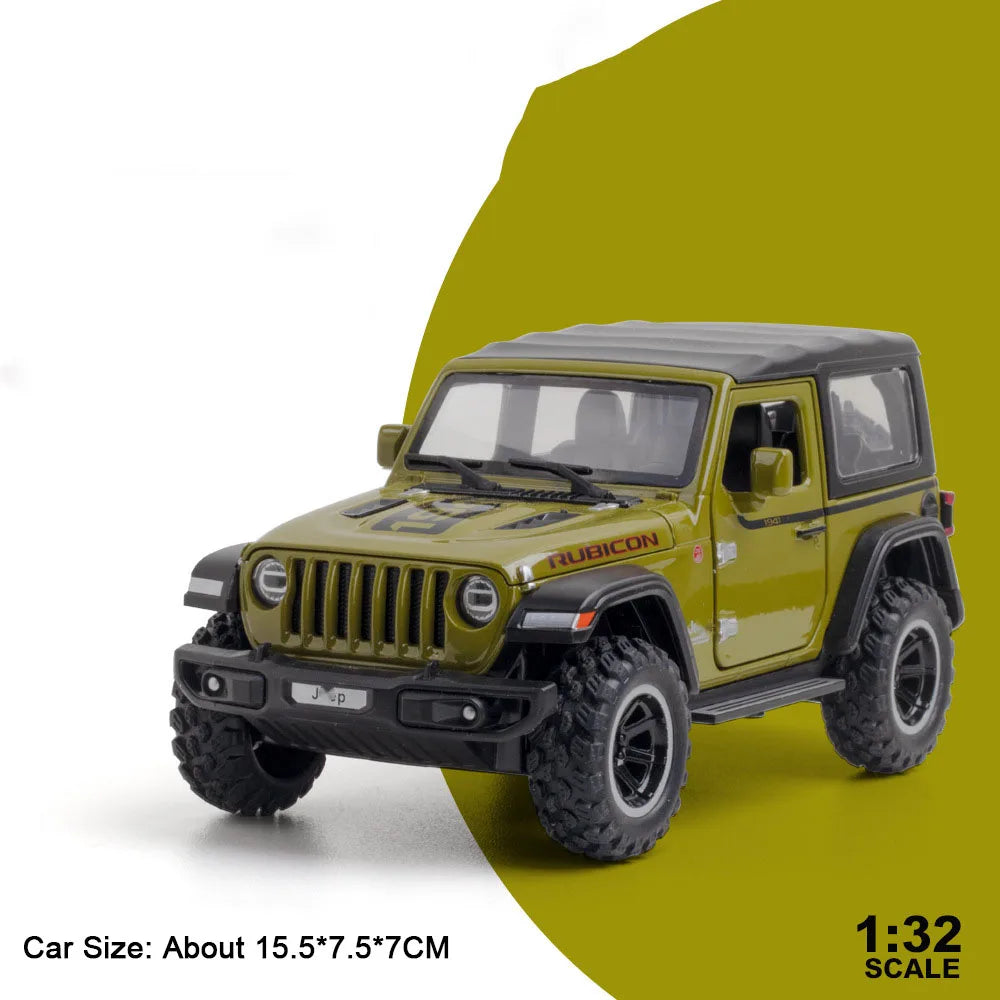 1:32 Wrangler Rubicon Model Toy Alloy Diecast Car Doors Opened Sound Light Pull Back Miniature Off-road Vehicle  Holiday Gift
