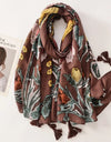 Beige Coffee Scarf Luxury Thin Women Scarves Spring Floral Hijab Veils Soft Cotton Shawl Wrap Tassel Viscose Muslim Woman Hijab