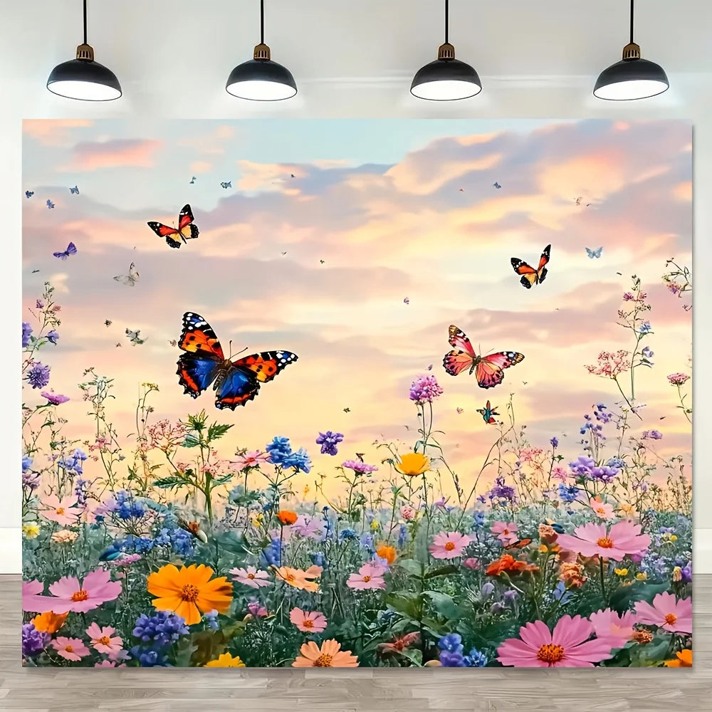 Dreamy Floral Butterfly Tapestry Orange Blossom Cluster Living Room Feature Wall Girly-Style Theme Room Decor