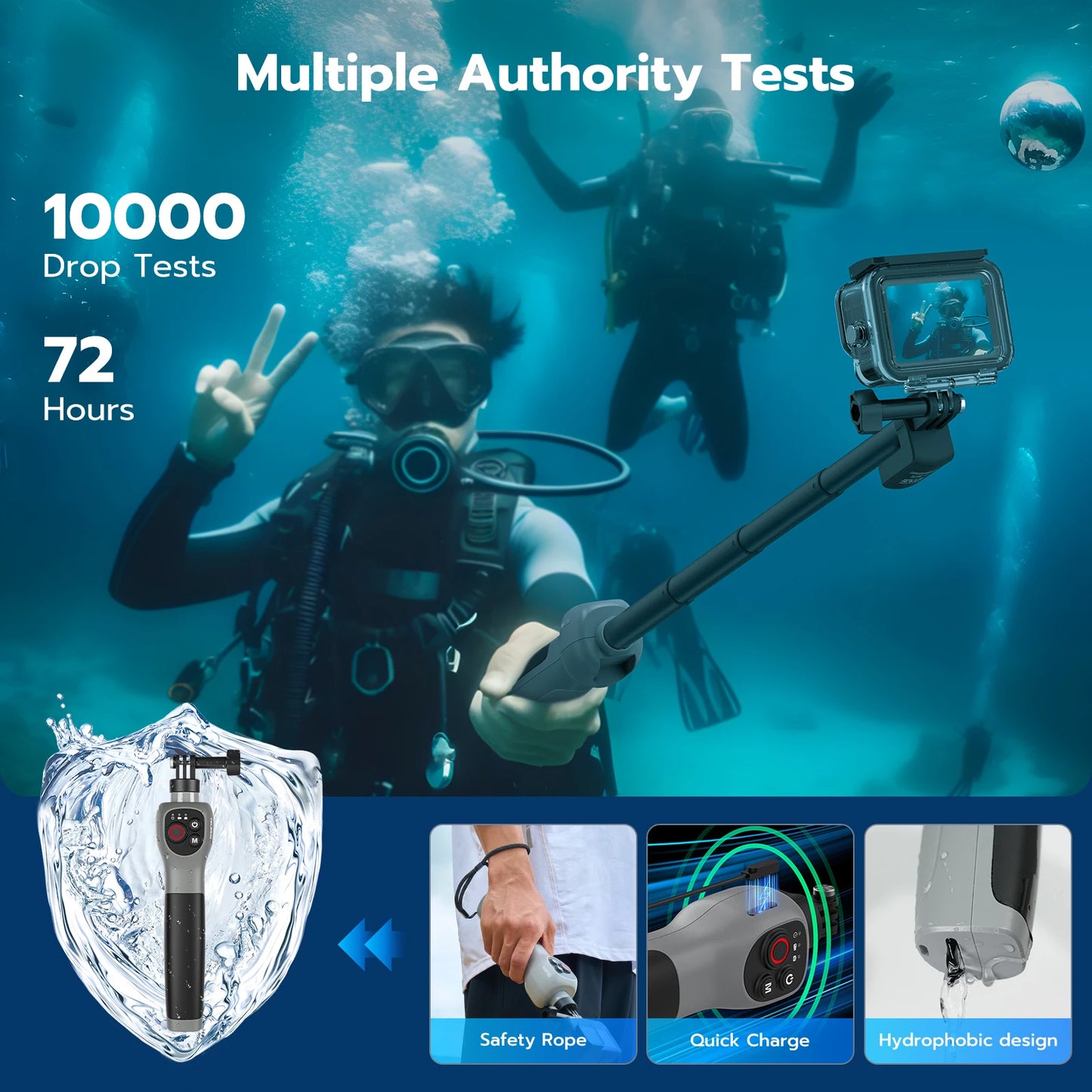 Underwater Bluetooth Selfie Stick with Wireless Remote for GoPro Hero 8 9 10 11 12 13