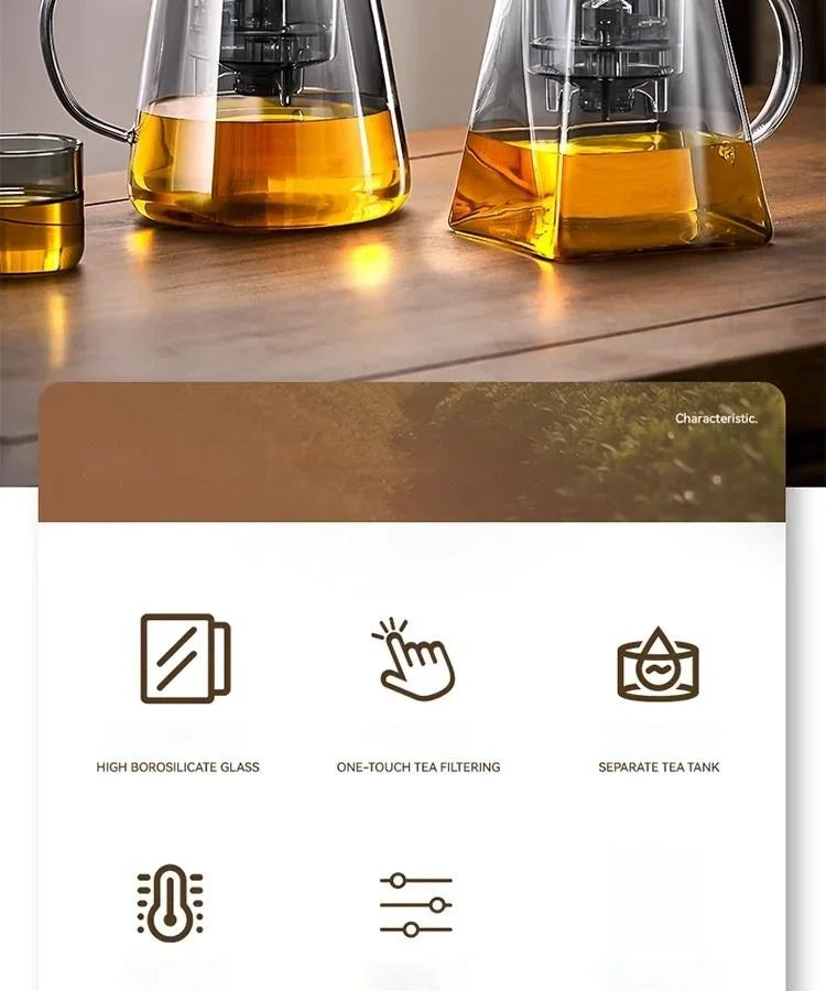 High Borosilicate Glass Tea Pot with One Touch Tea Separation Filter 1000ml