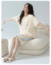 2-Pcs Women’s Cotton Pajama Set – Breathable Short Sleeve Summer Sleepwear with Cute Prints