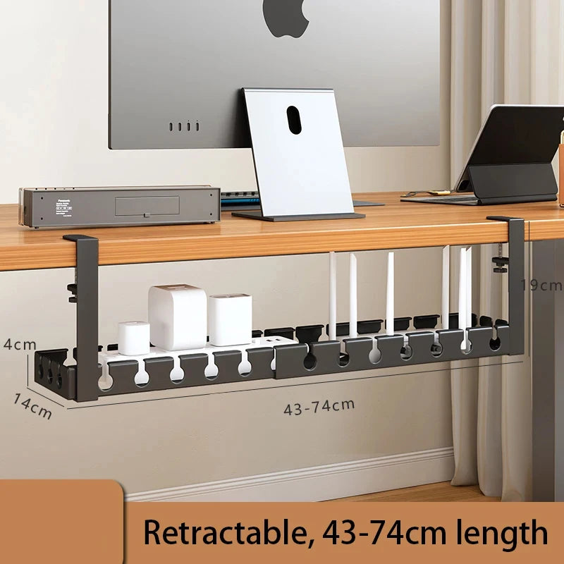 Under Desk Cable Management Tray, Power Strip Cord Holder Wire Management, Extendable Sturdy Steel Under Desk Cord Hider Raceway