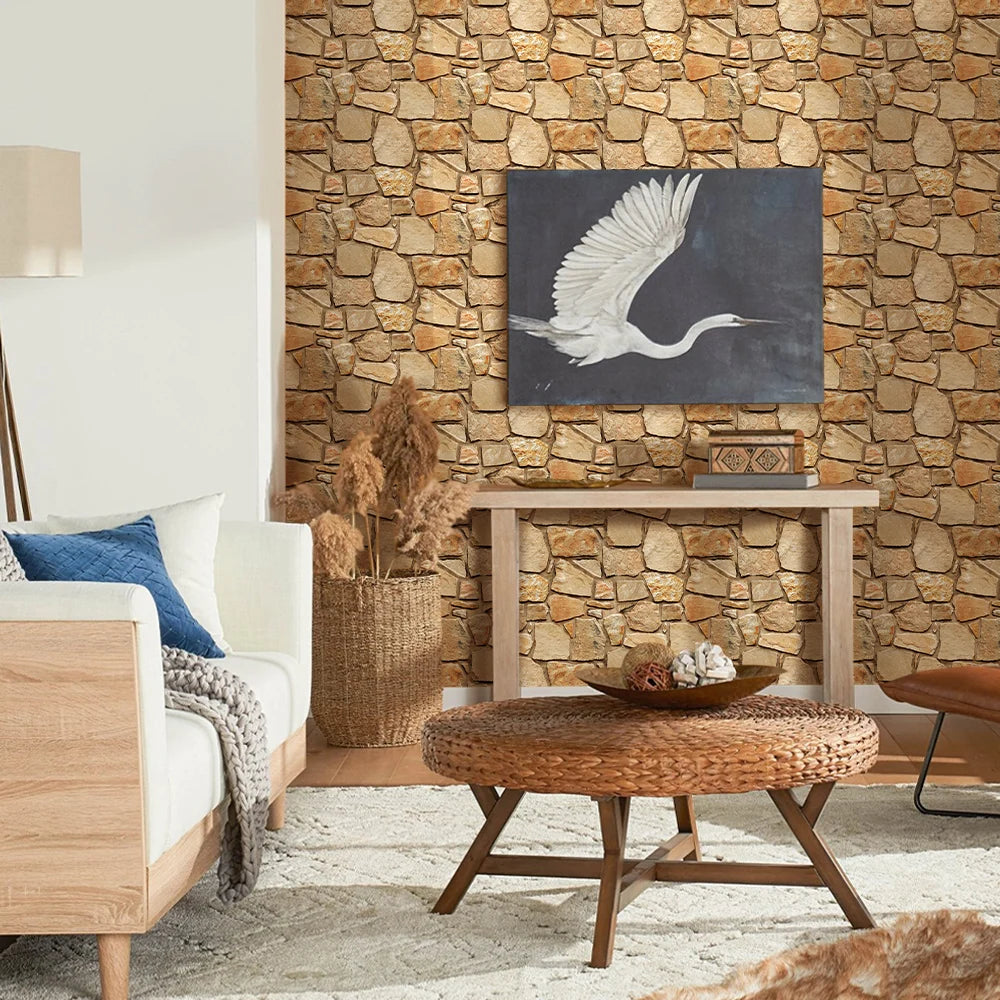 10pcs 3D Faux Stone Wall Panels Peel and Stick Wall Tiles Decorative 3D Wall Sticker Self-adhesive Wall Tile Sticker