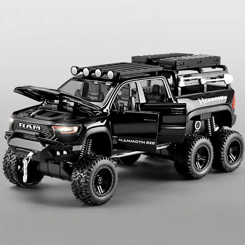 1:32 Dodge Tyrannosaurus Rex RAM 1500 TRX 6*6 Warlord Alloy Miniature Car Diecast Metal Scale Model Sound ＆ Light Toy Car