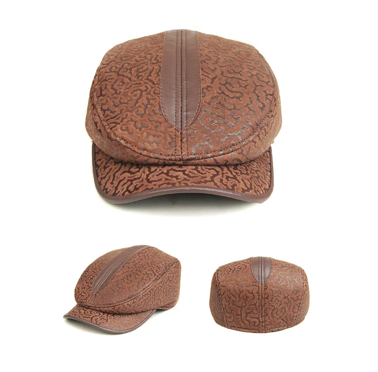 Real Leather Hat Autumn Men's Sheepskin Leather Beret Elegant Fashion Dad Tongue Cap Snapback Caps