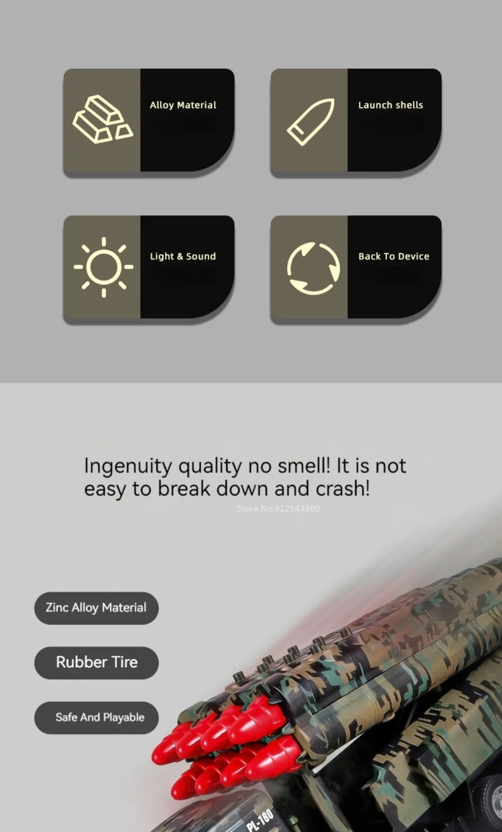 1/32 Missile Rocket Launcher Model Car Toy Metal Body Rubber Doors Opened Military Alloy Vehicle Models Ornaments Gifts for Boys