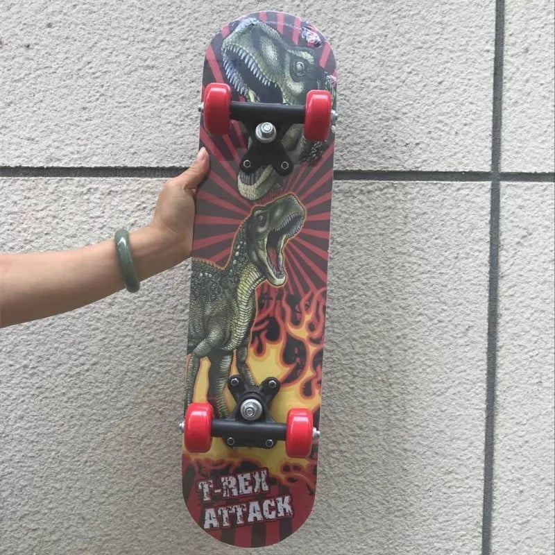 60CM Skateboarding Cartoon Skateboard Dinosaur Spider Longboard Marple Double Rocker For  Skate Board ern