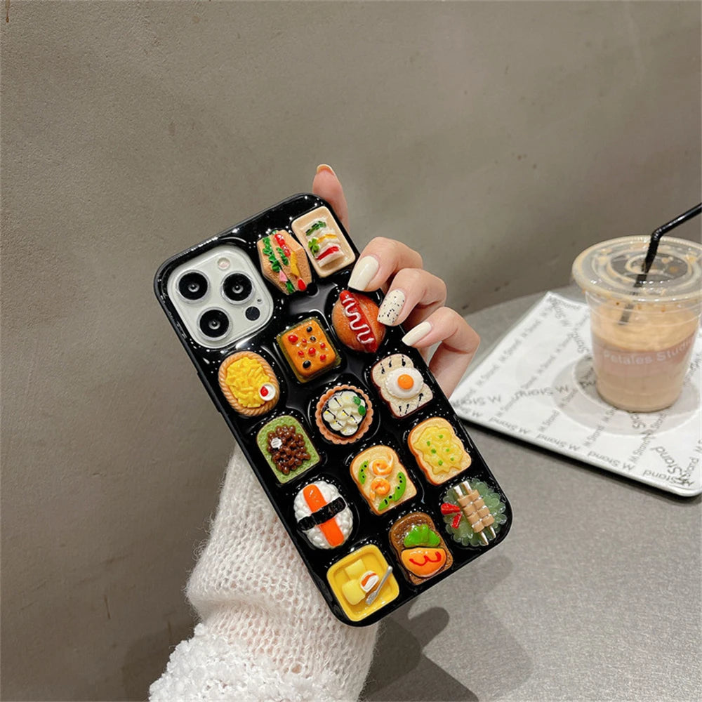 Cute 3D Food Doll Sandwich Sushi Clear Case For iPhone 16 15 14 13 Pro Max Plus Funny Hot Dog Soft Silicon Back Cover