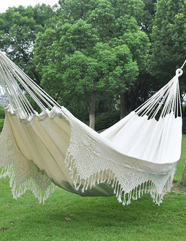 Premium Cotton Canvas Hammock with Woven Tassels for Home, Bedroom, Patio, Porch, Yard, Beach 2 Person Bohemia Style