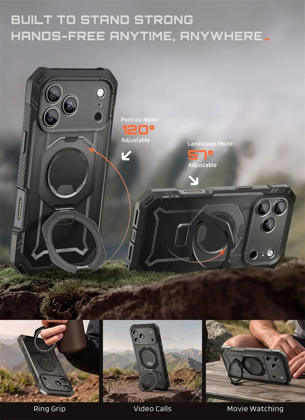 Rugged Magnetic Phone Case with Tempered Glass Screen Protector and Aluminium Kickstand for iPhone 17 Pro Max and iPhone 18 Pro Max