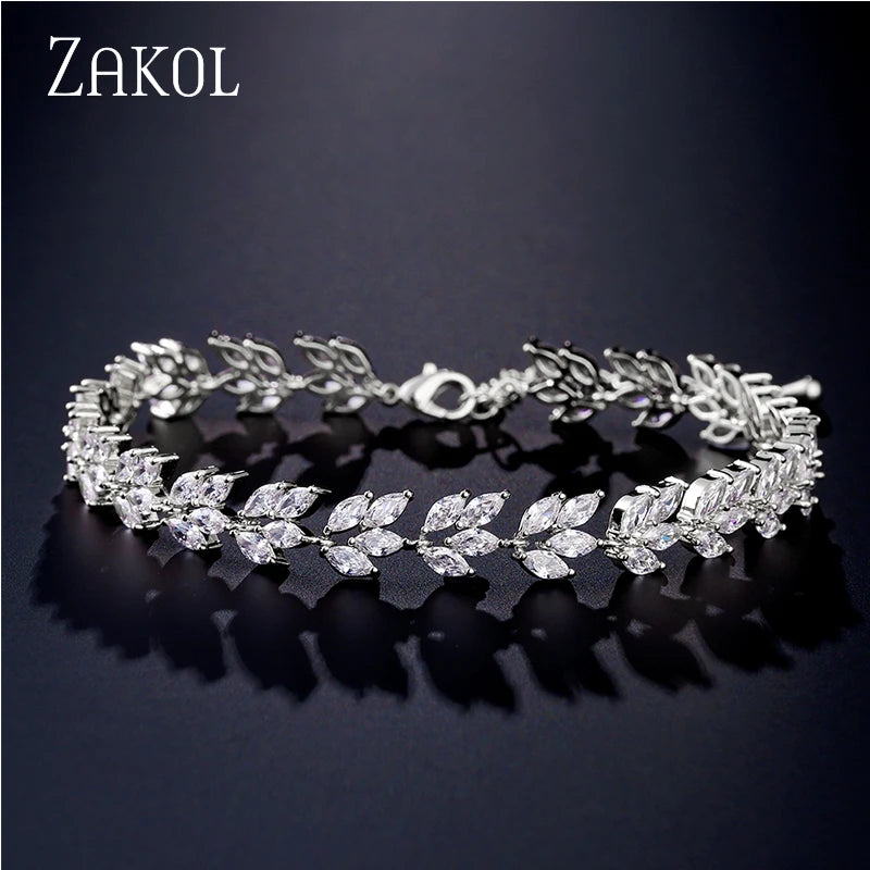 Classic Leaf Shape Cubic Zirconia Chain & Link Bracelets Luxury  CZ Shiny Stone Bracelet