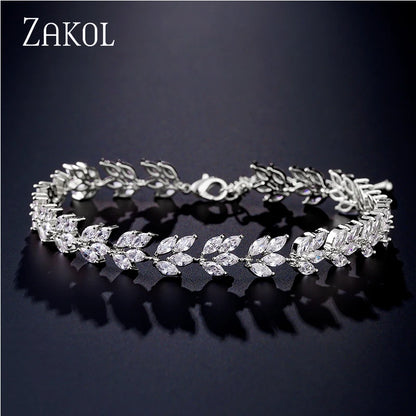 Classic Leaf Shape Cubic Zirconia Chain & Link Bracelets Luxury  CZ Shiny Stone Bracelet