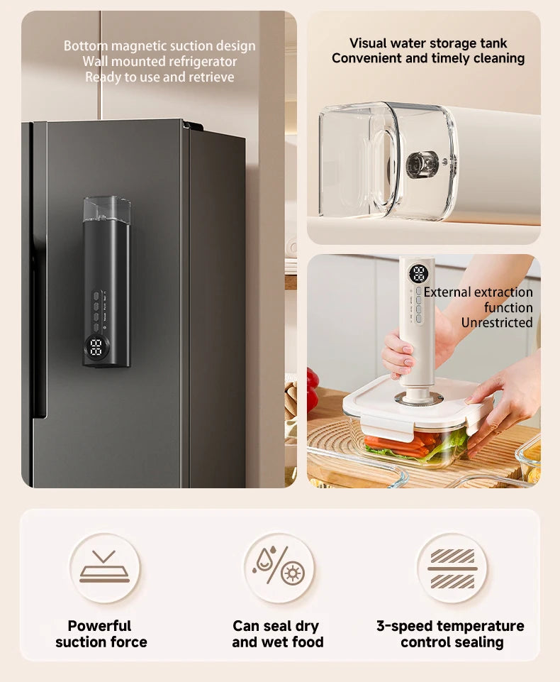 Mini Cordless Vacuum Sealer with Digital Display – Rechargeable Food Bag Vacuum & Heat Sealing Machine for Kitchen Storage