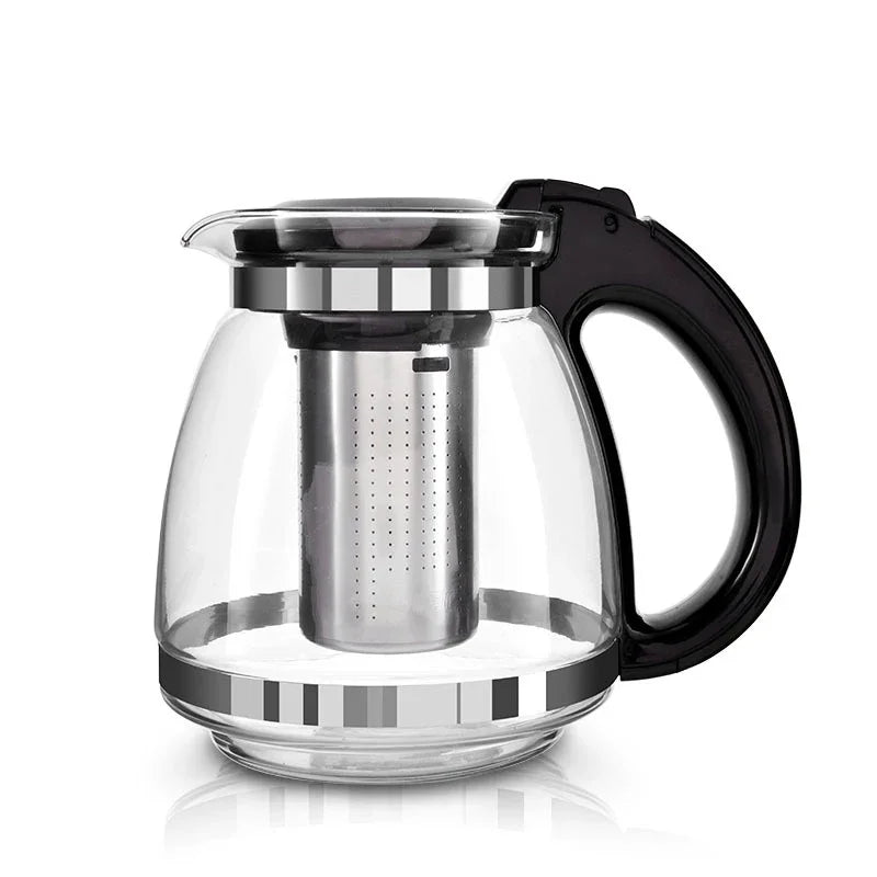 Heat Resistant Glass Teapot with Stainless Steel Strainer Large Capacity Tea Kettle 1.5L