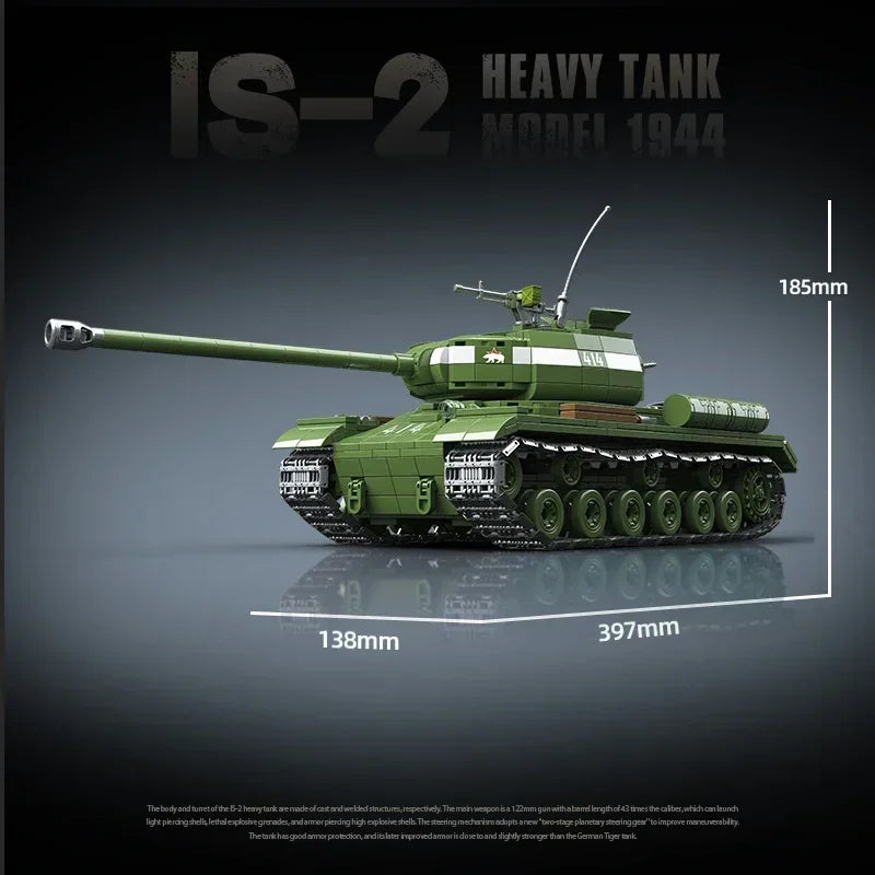 WW2 Military Classic Model Tiger Leopard KV-1 KV-2 IS-2 Heavy Tank Collection Model Building Blocks Bricks Toys for Boys Gifts