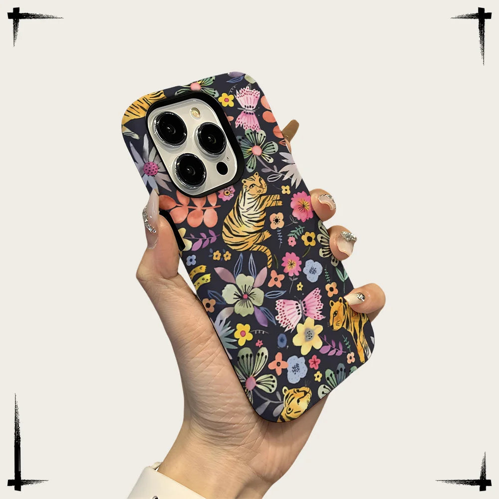 Art Drawing Flower Printed Daisy Phone Case for iPhone 16 15 13 14 Pro Max 16 15 Plus 2 in 1 Hard Protection Cover