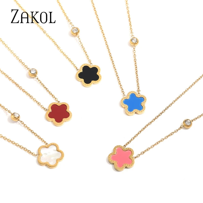 Colorful Five Leaf Flower Pendant Necklace